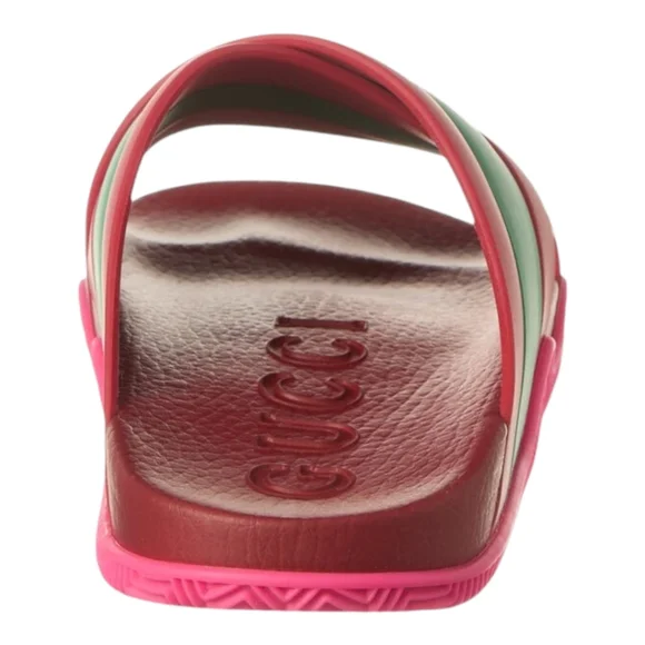 GUCCI WEB CROSSOVER RUBBER SANDAL RED/GREEN SIZE 37 - Picture 5 of 17